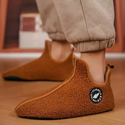 Vinter tøfler i plysj med lukket tå og sklisåle