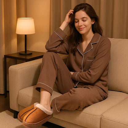 Varme og myke dameslippers med tykk såle