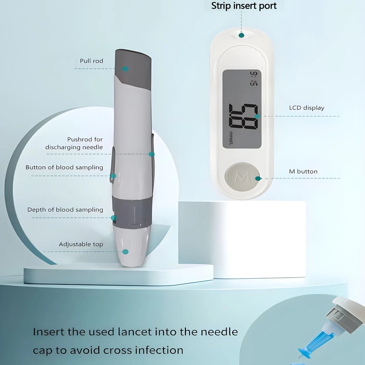 Bærbar blodsukkermåler for blodsukkerovervåking med 50 teststrimler og lansetter – raske tester og nøyaktige resultater