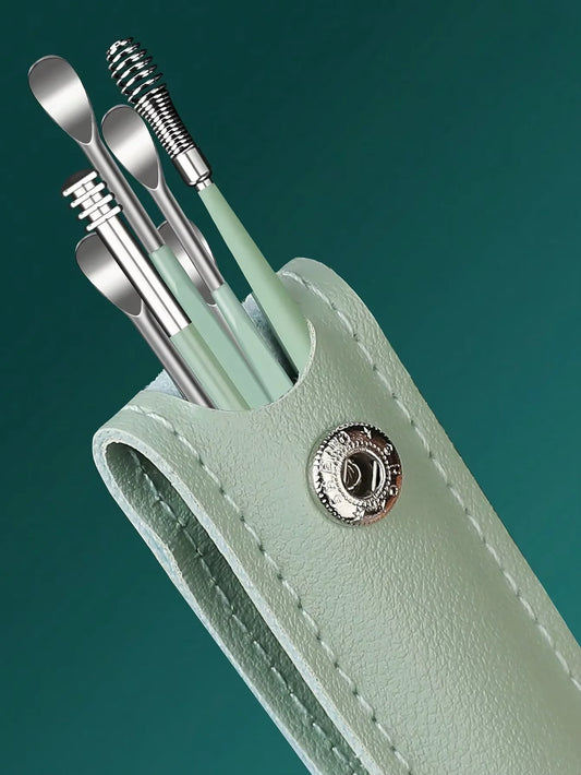 Øre rengjøringssett i rustfritt stål med ergonomisk veske